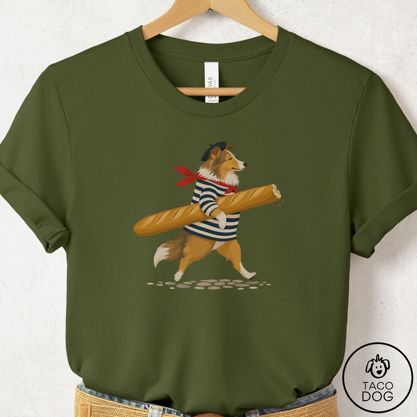 Shetland Sheepdog French T-Shirt Olive Taco-Dog