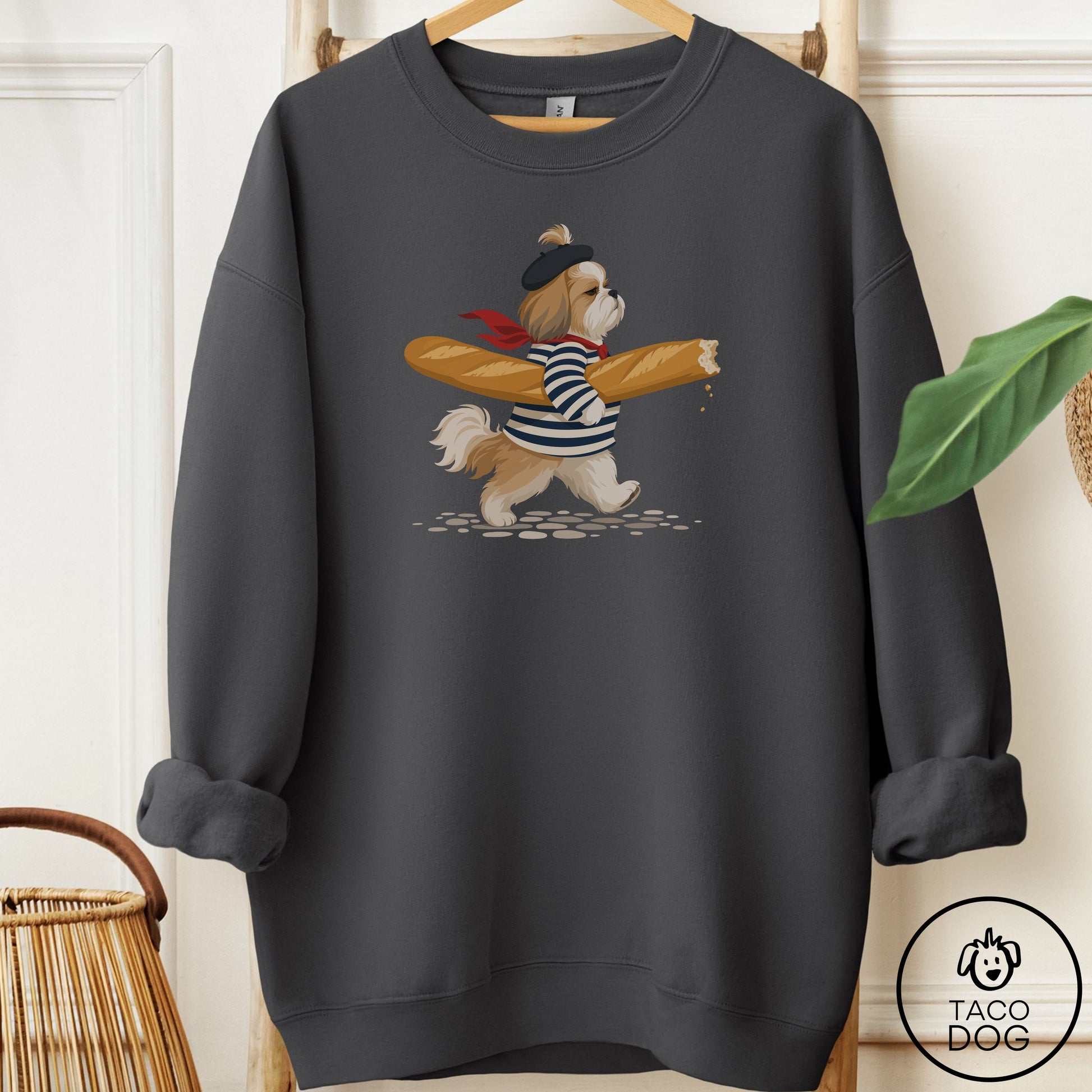 Shih Tzu French Sweatshirt Charcoal Taco-Dog