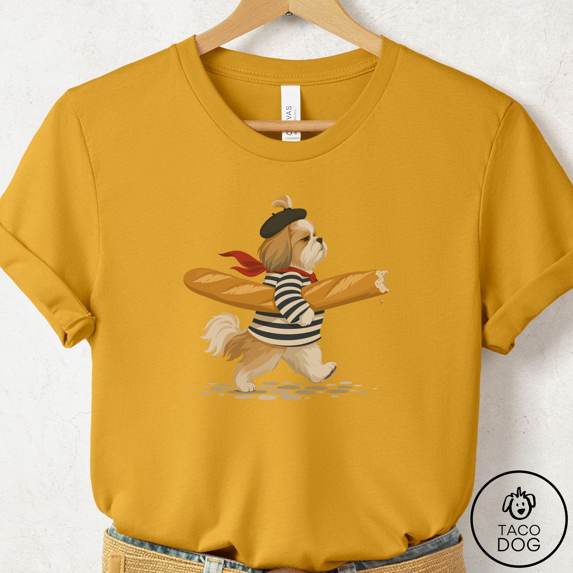 Shih Tzu French T-Shirt Mustard Taco-Dog