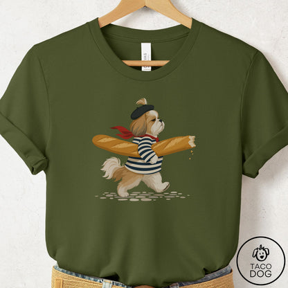 Shih Tzu French T-Shirt Olive Taco-Dog