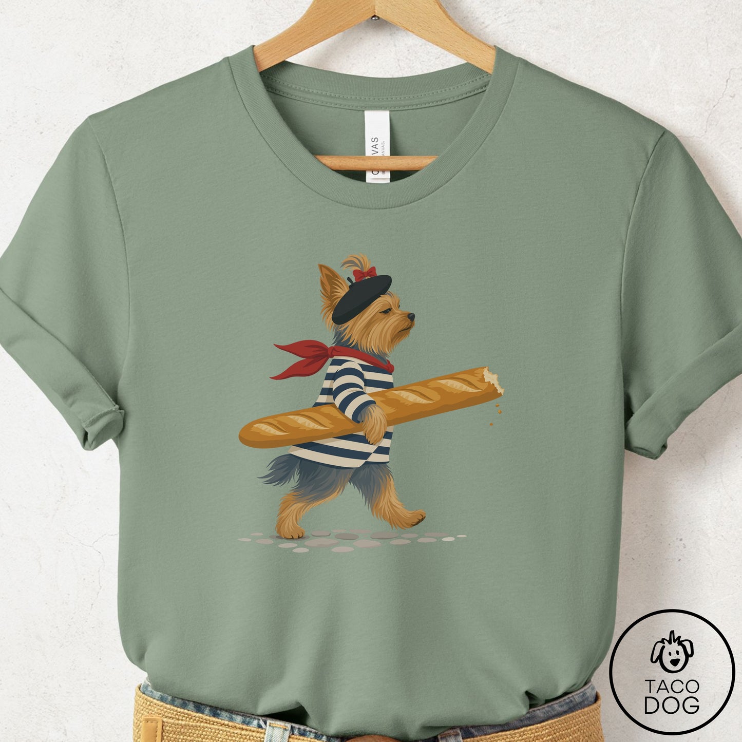 Yorkshire Terrier Yorkie French T-Shirt Sage Taco-Dog