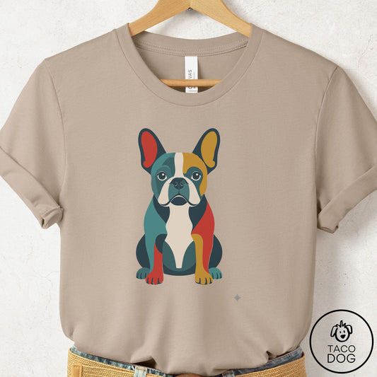 French Bulldog Frenchie Color Block T-Shirt Tan Taco-Dog