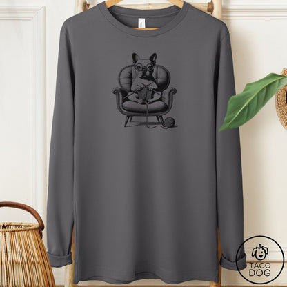 French Bulldog Frenchie Knitting Long Sleeve Tee