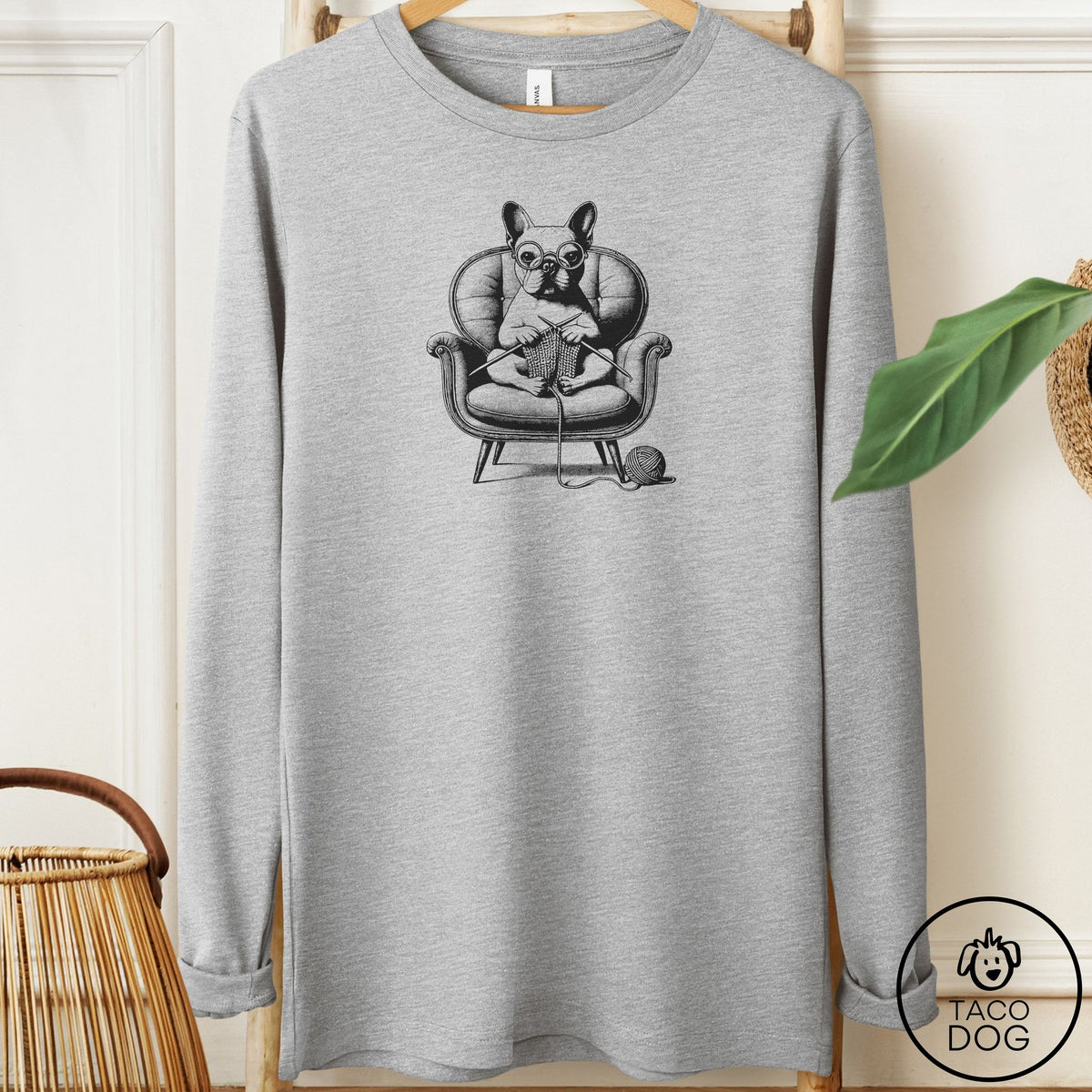 French Bulldog Frenchie Knitting Long Sleeve Tee