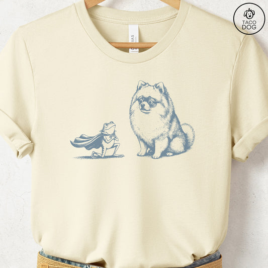 Pomeranian & Frog T-Shirt Natural