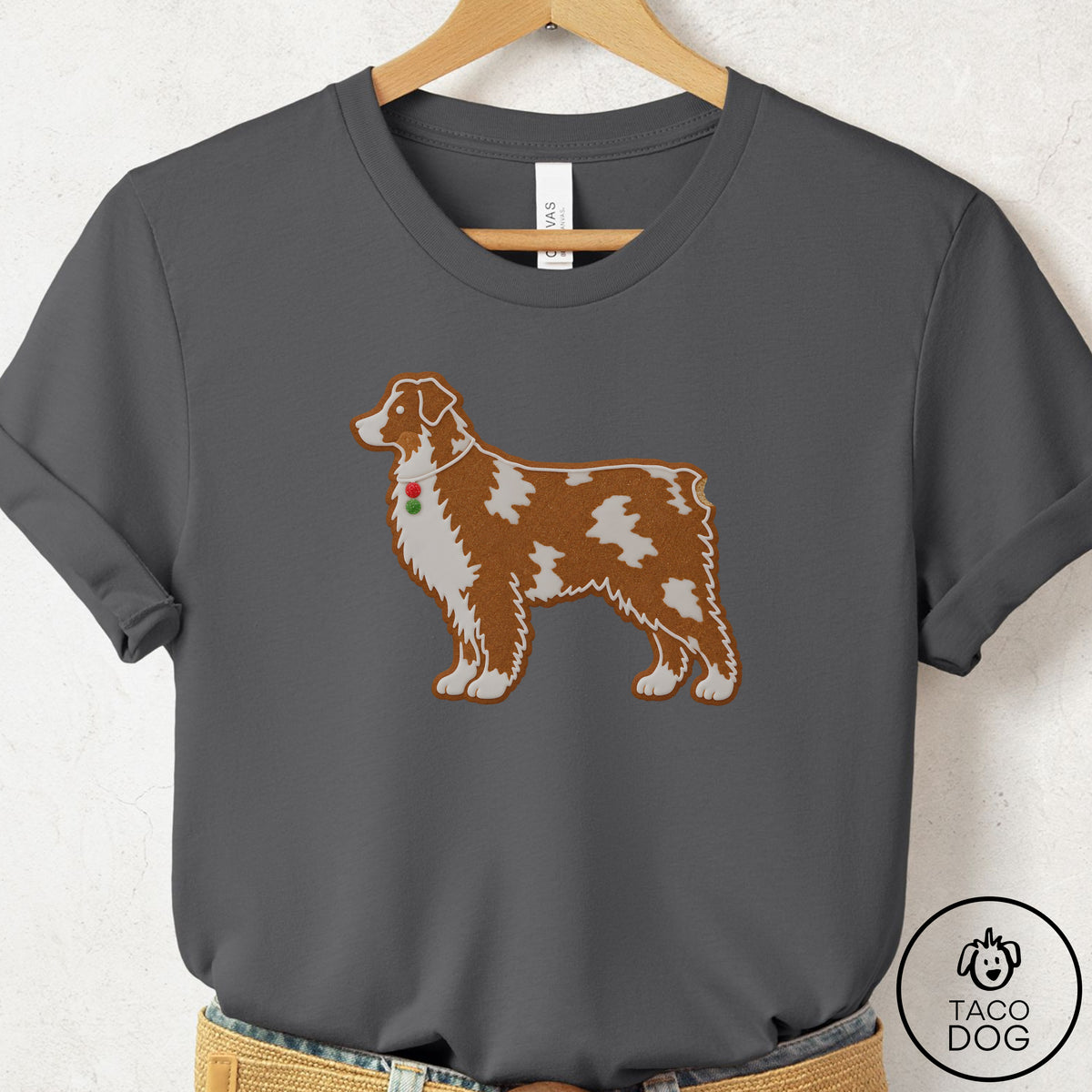 Australian Shepherd Gingerbread T-Shirt Asphalt Taco-Dog
