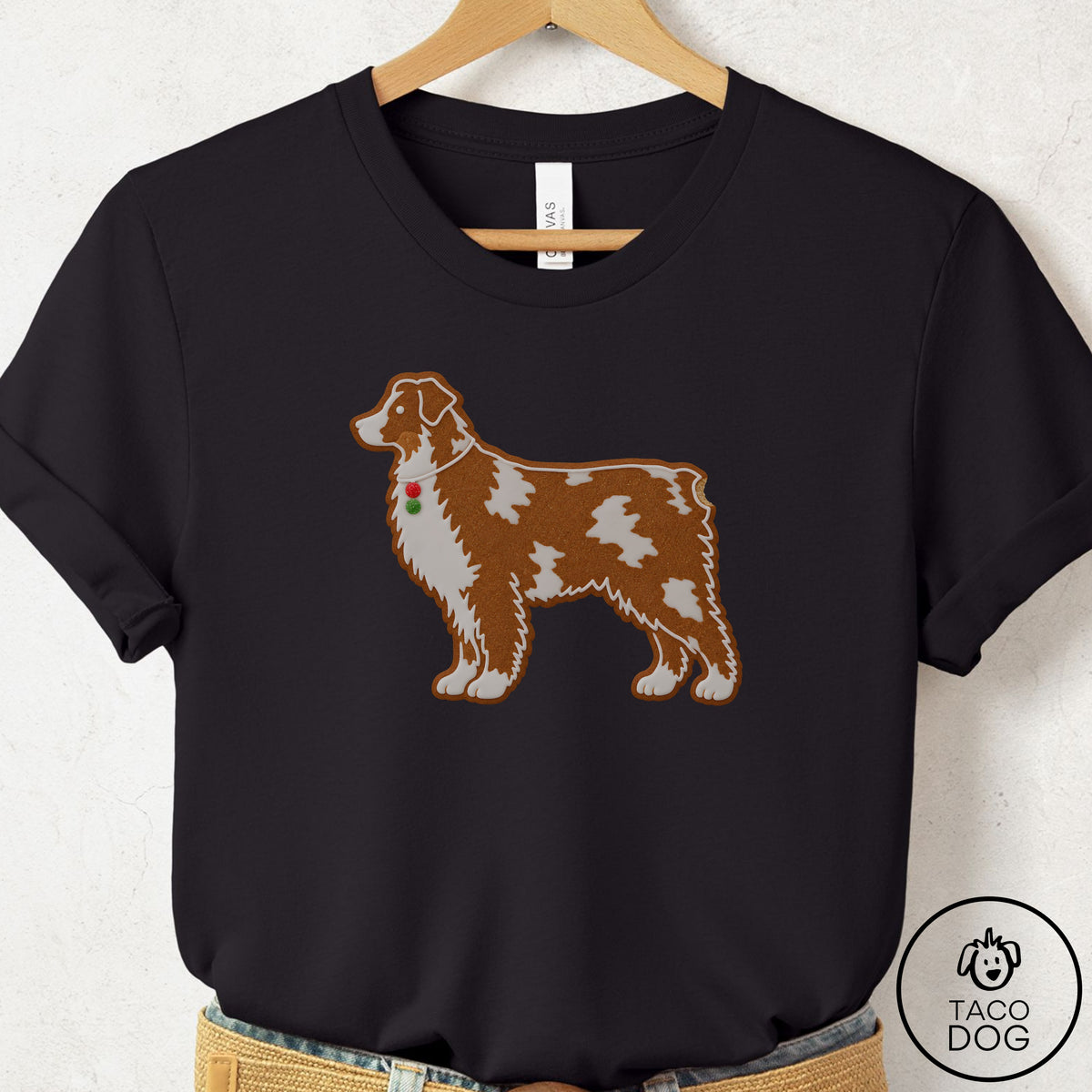 Australian Shepherd Gingerbread T-Shirt Black Taco-Dog