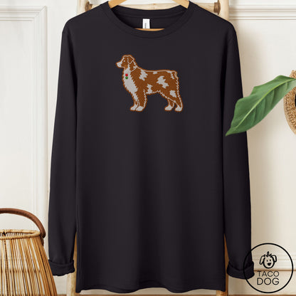 Australian Shepherd Gingerbread Long Sleeve Tee Black Taco-Dog