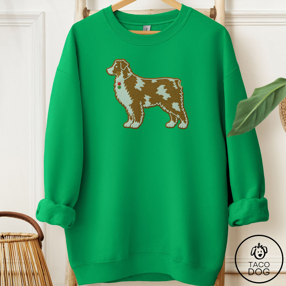 Australian Shepherd Gingerbread Sweatshirt Irish Green Taco-Dog