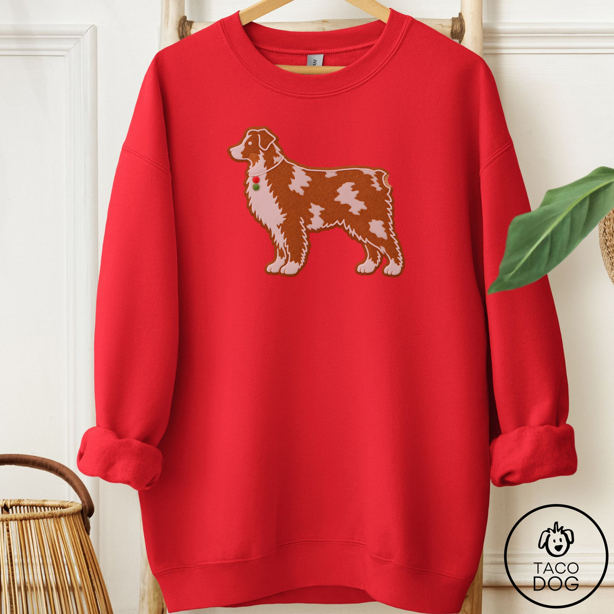 Australian Shepherd Gingerbread Sweatshirt Red Taco-Dog