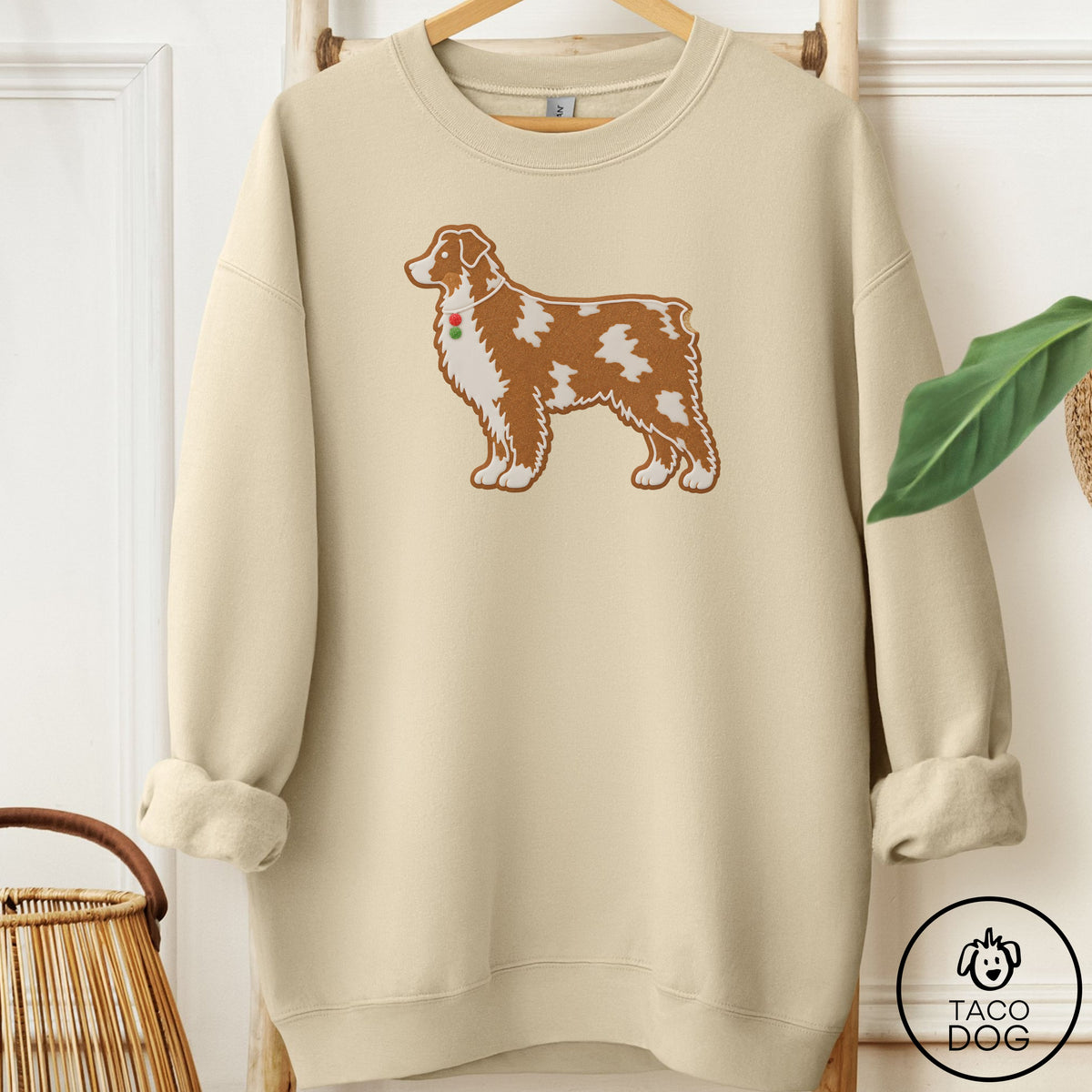 Australian Shepherd Gingerbread Sweatshirt Sand Taco-Dog