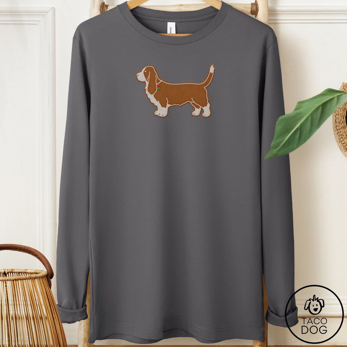 Basset Hound Gingerbread Long Sleeve Tee Asphalt Taco-Dog