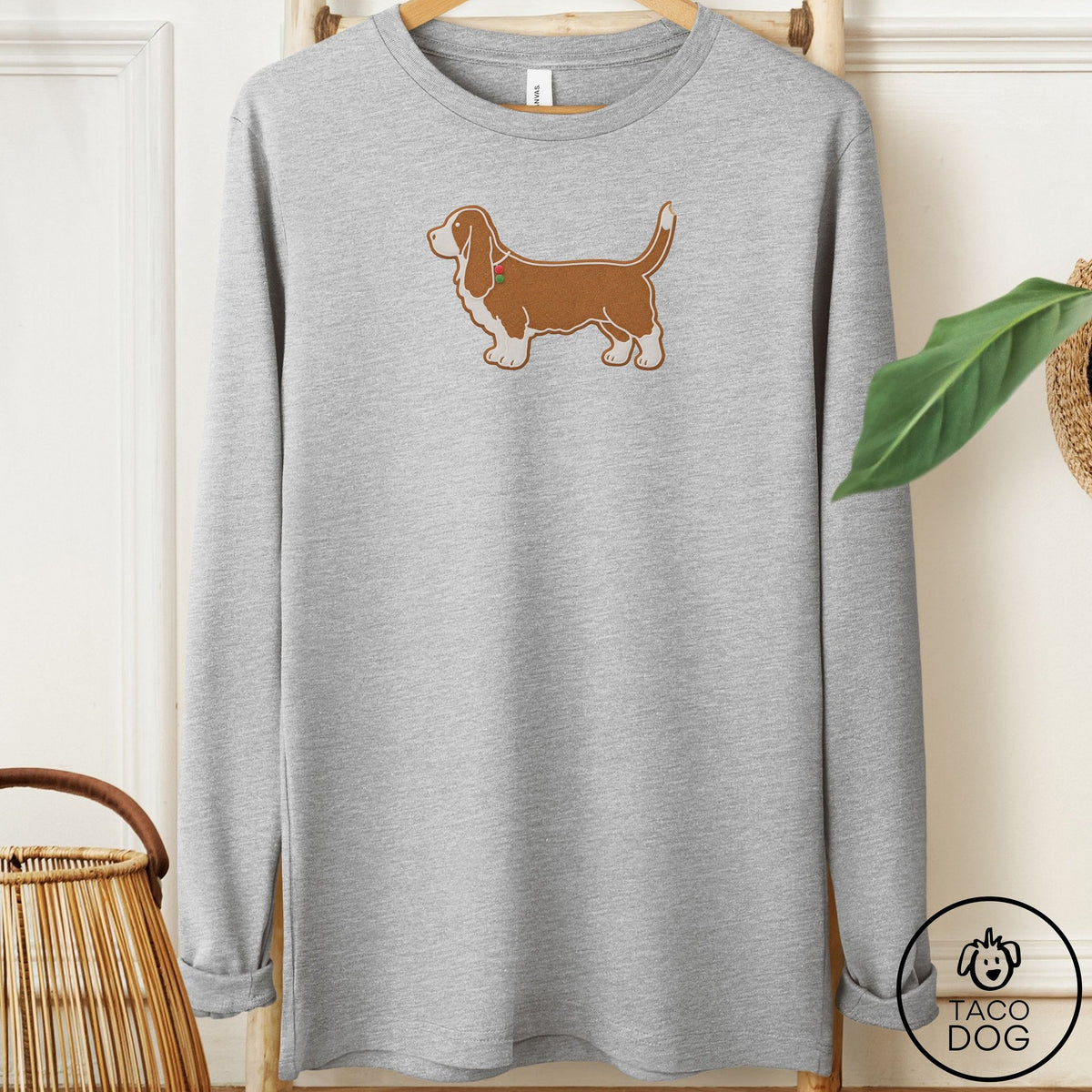 Basset Hound Gingerbread Long Sleeve Tee Athletic Heather Taco-Dog