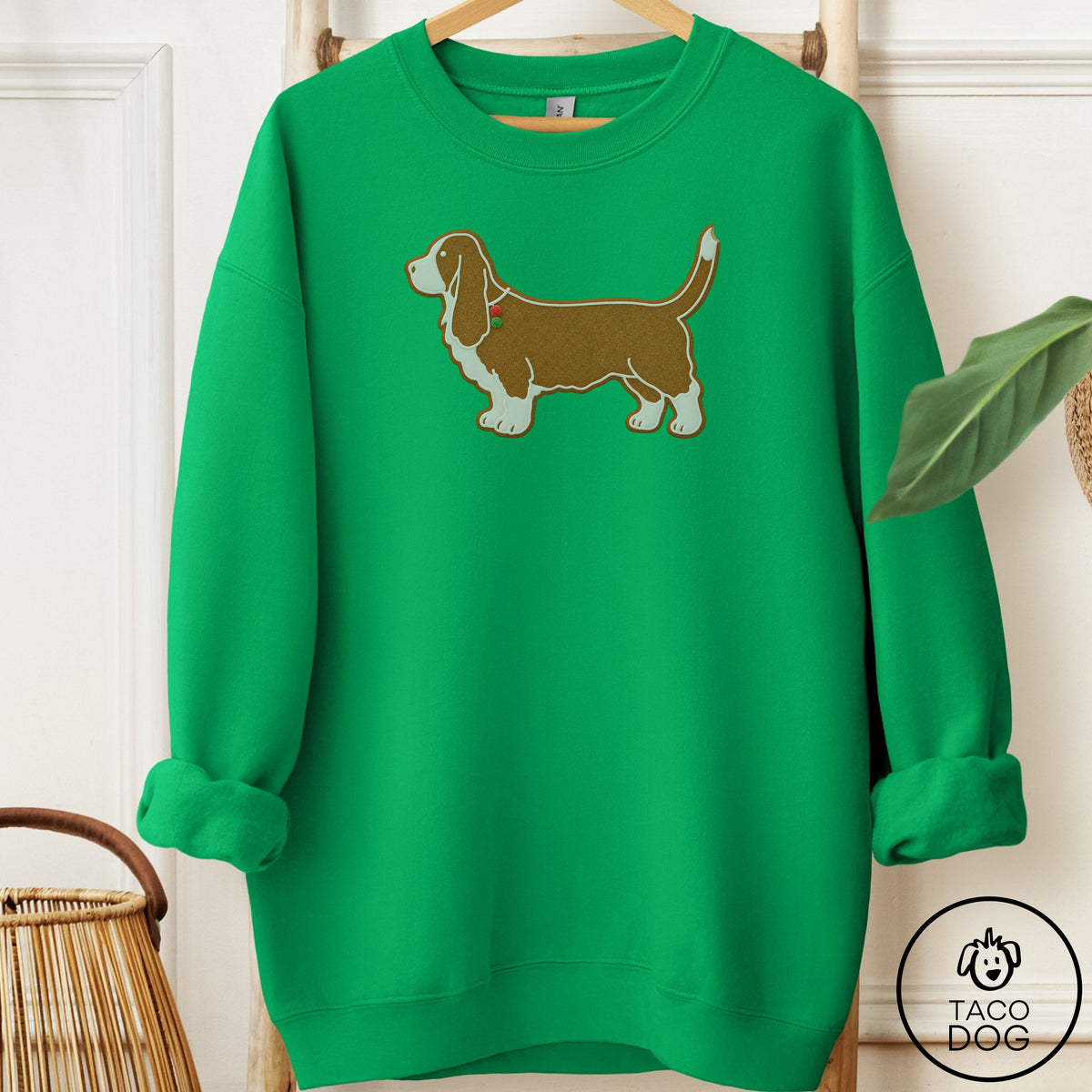 Basset Hound Gingerbread Sweatshirt Irish Green Taco-Dog