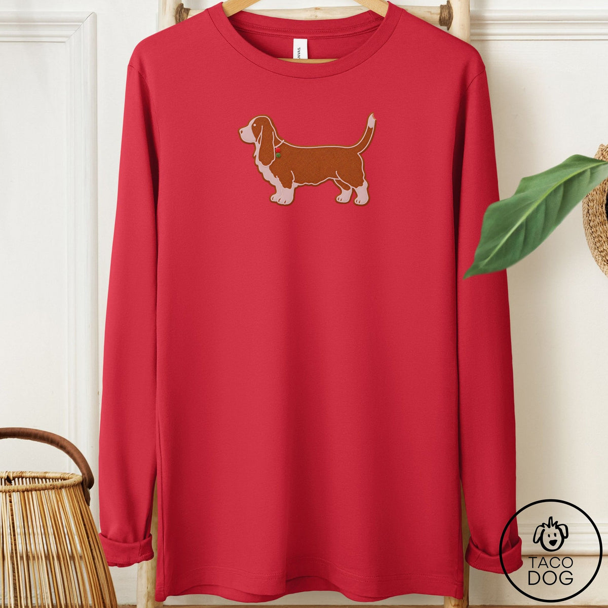 Basset Hound Gingerbread Long Sleeve Tee Red Taco-Dog