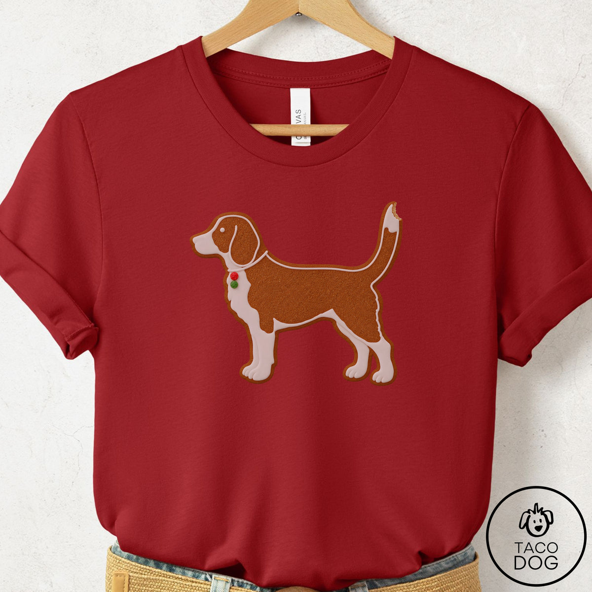 Beagle Gingerbread T-Shirt Canvas Red Taco-Dog