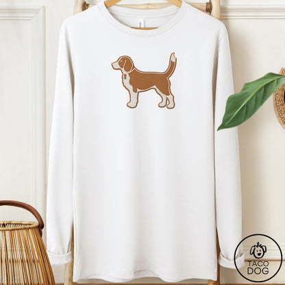 Beagle Gingerbread Long Sleeve Tee White Taco-Dog