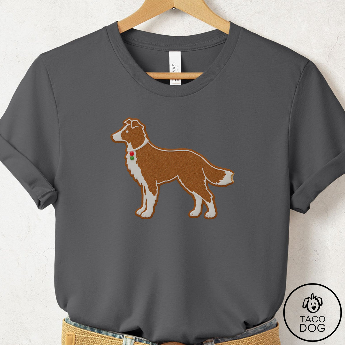 Border Collie Gingerbread T-Shirt Asphalt Taco-Dog