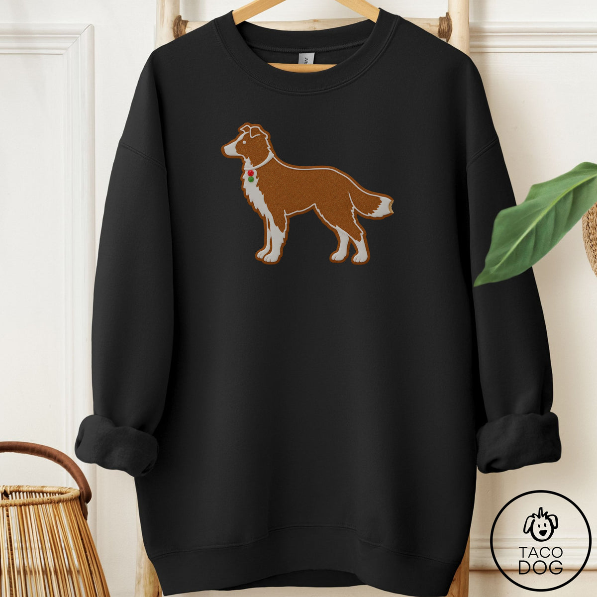 Border Collie Gingerbread Sweatshirt Black Taco-Dog