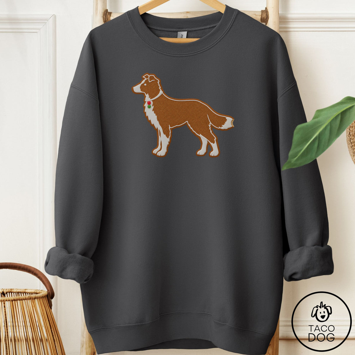 Border Collie Gingerbread Sweatshirt Charcoal Taco-Dog