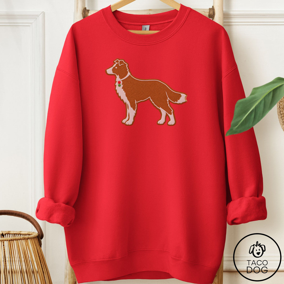 Border Collie Gingerbread Sweatshirt Red Taco-Dog