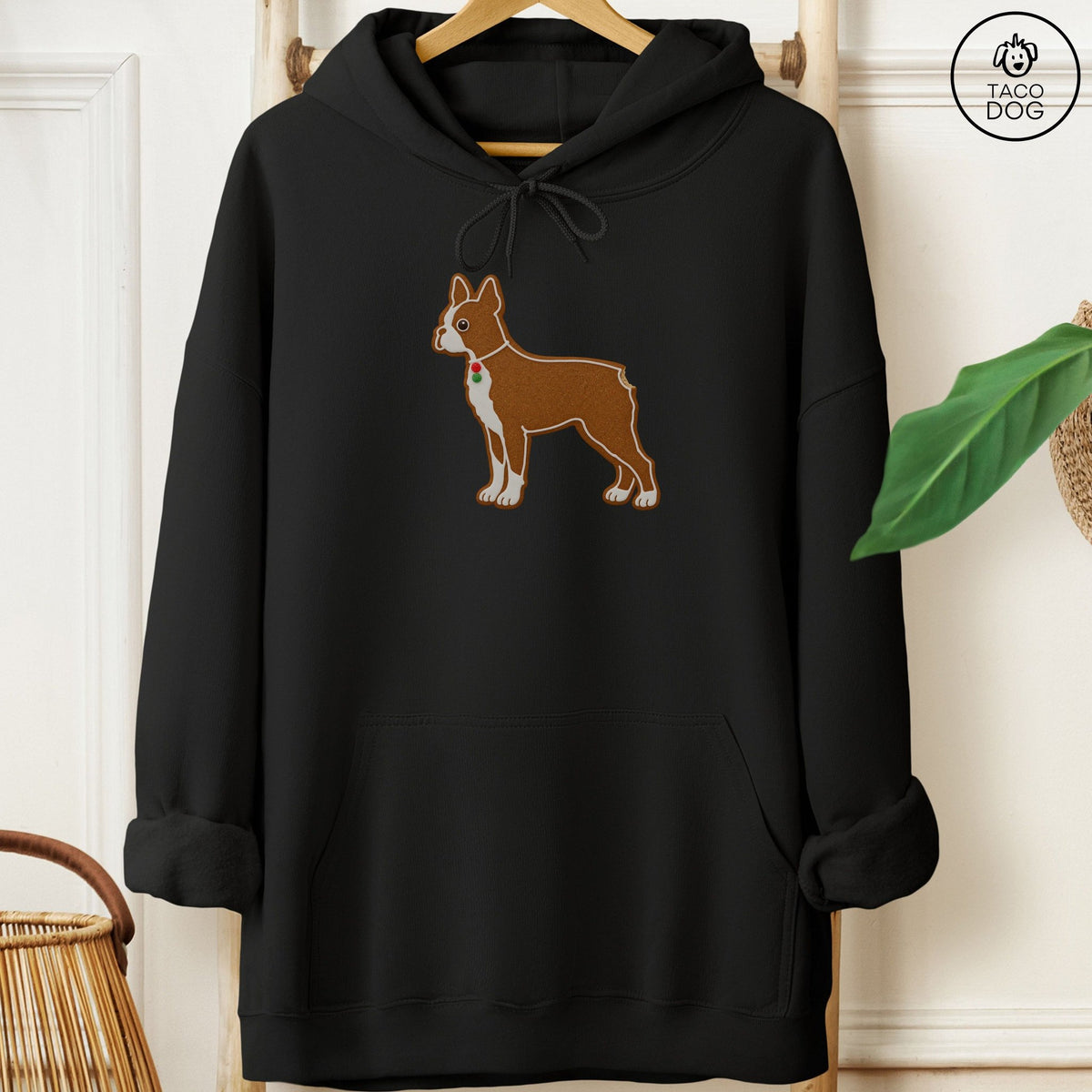 Boston Terrier Gingerbread Hoodie Black Taco-Dog