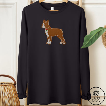 Boston Terrier Gingerbread Long Sleeve Tee Black Taco-Dog