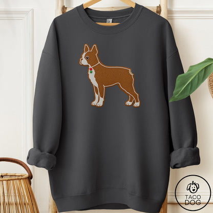 Boston Terrier Gingerbread Sweatshirt Charcoal Taco-Dog