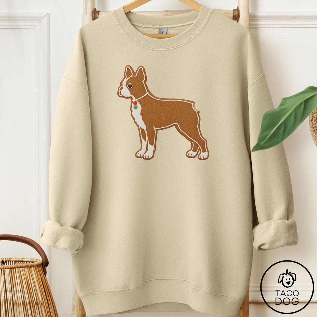 Boston Terrier Gingerbread Sweatshirt Sand Taco-Dog