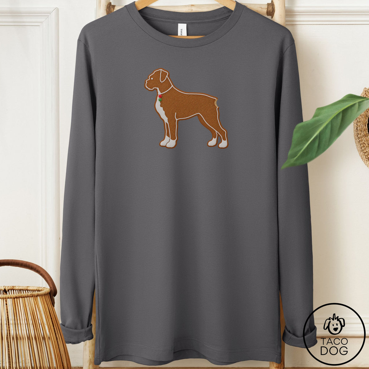 Boxer Gingerbread Long Sleeve Tee Asphalt Taco-Dog