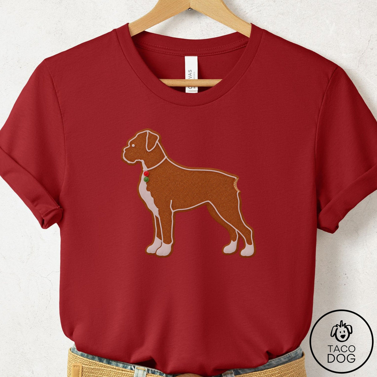 Boxer Gingerbread T-Shirt Canvas Red Taco-Dog