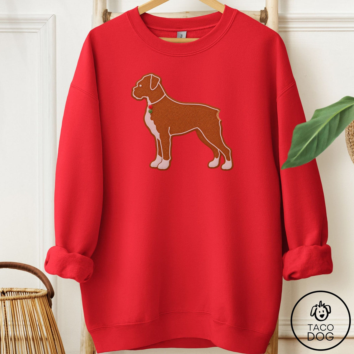 Boxer Gingerbread Sweatshirt Red Taco-Dog