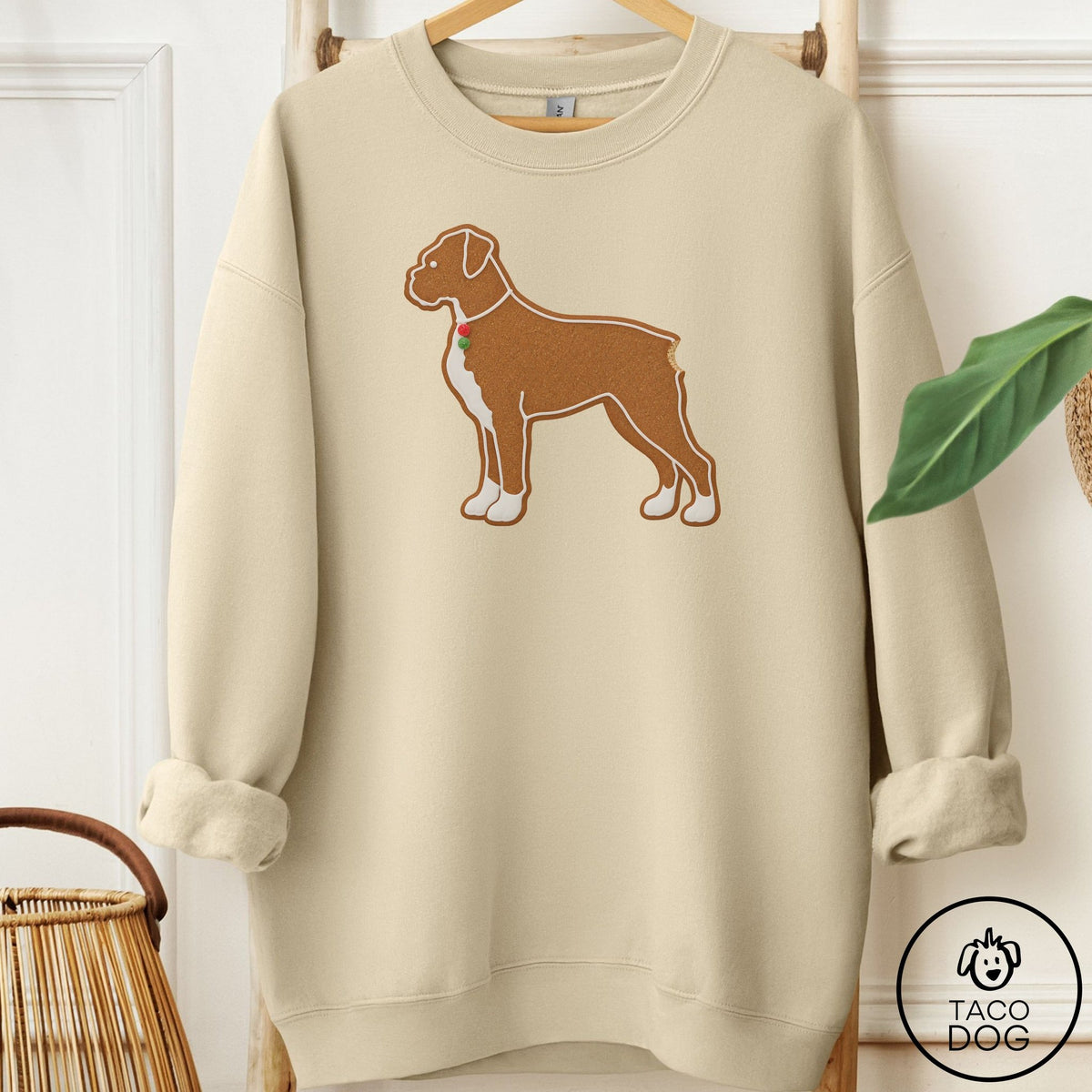 Boxer Gingerbread Sweatshirt Sand Taco-Dog