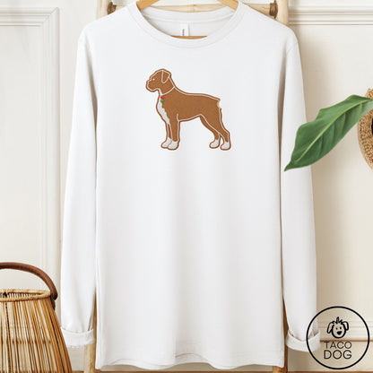 Boxer Gingerbread Long Sleeve Tee White Taco-Dog