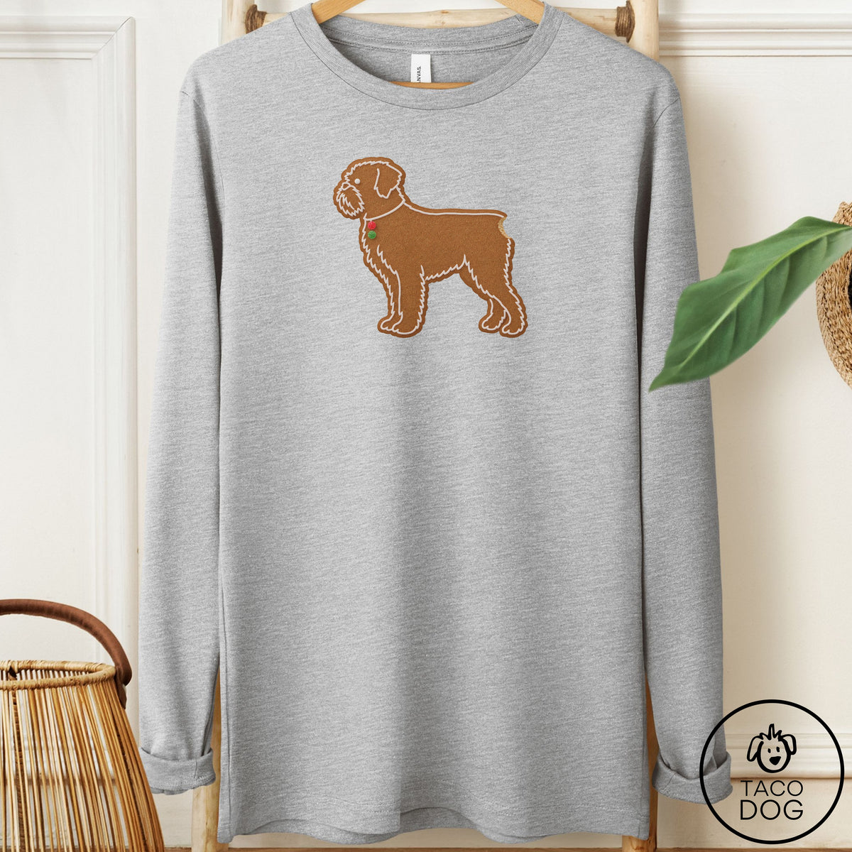 Brussels Griffon Gingerbread Long Sleeve Tee Athletic Heather Taco-Dog