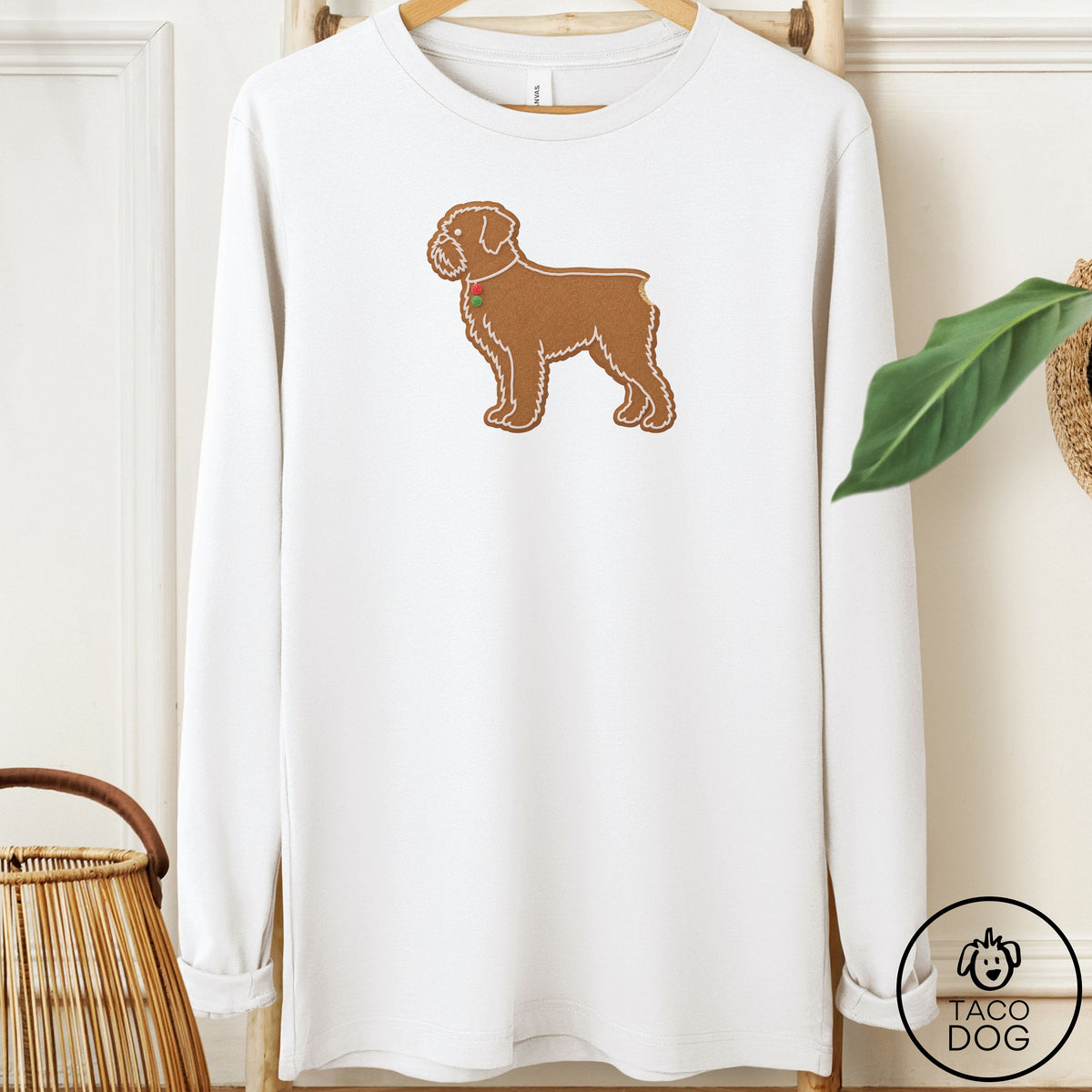 Brussels Griffon Gingerbread Long Sleeve Tee White Taco-Dog