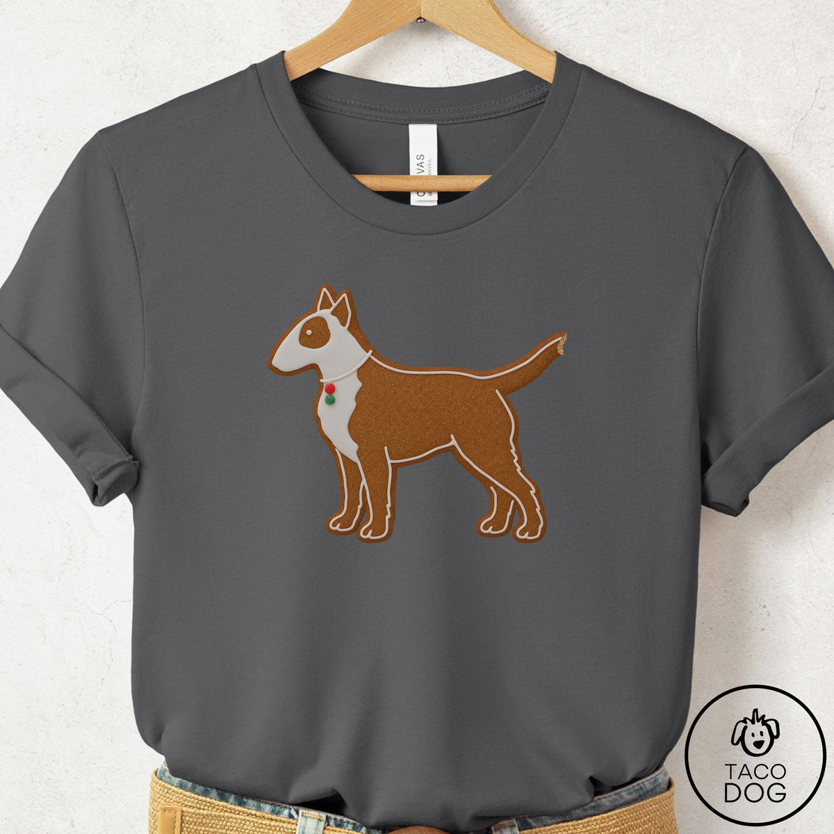 Bull Terrier Gingerbread T-Shirt Asphalt Taco-Dog