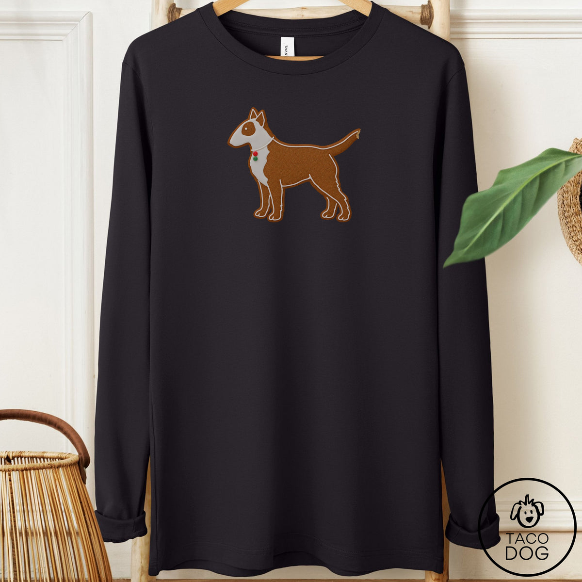 Bull Terrier Gingerbread Long Sleeve Tee Black Taco-Dog