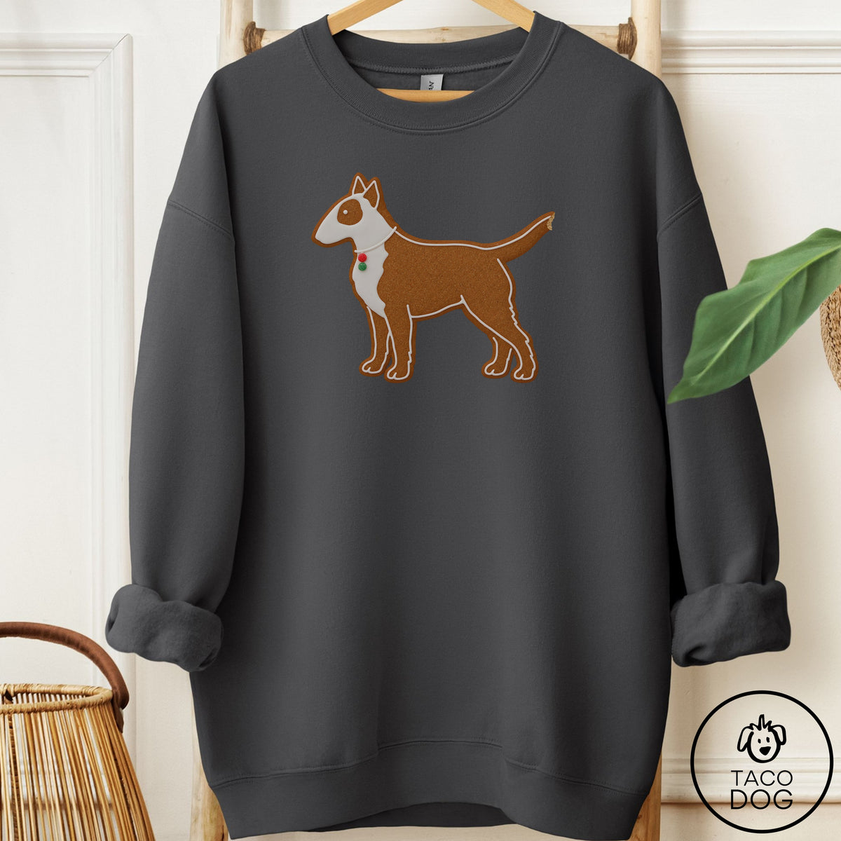 Bull Terrier Gingerbread Sweatshirt Charcoal Taco-Dog