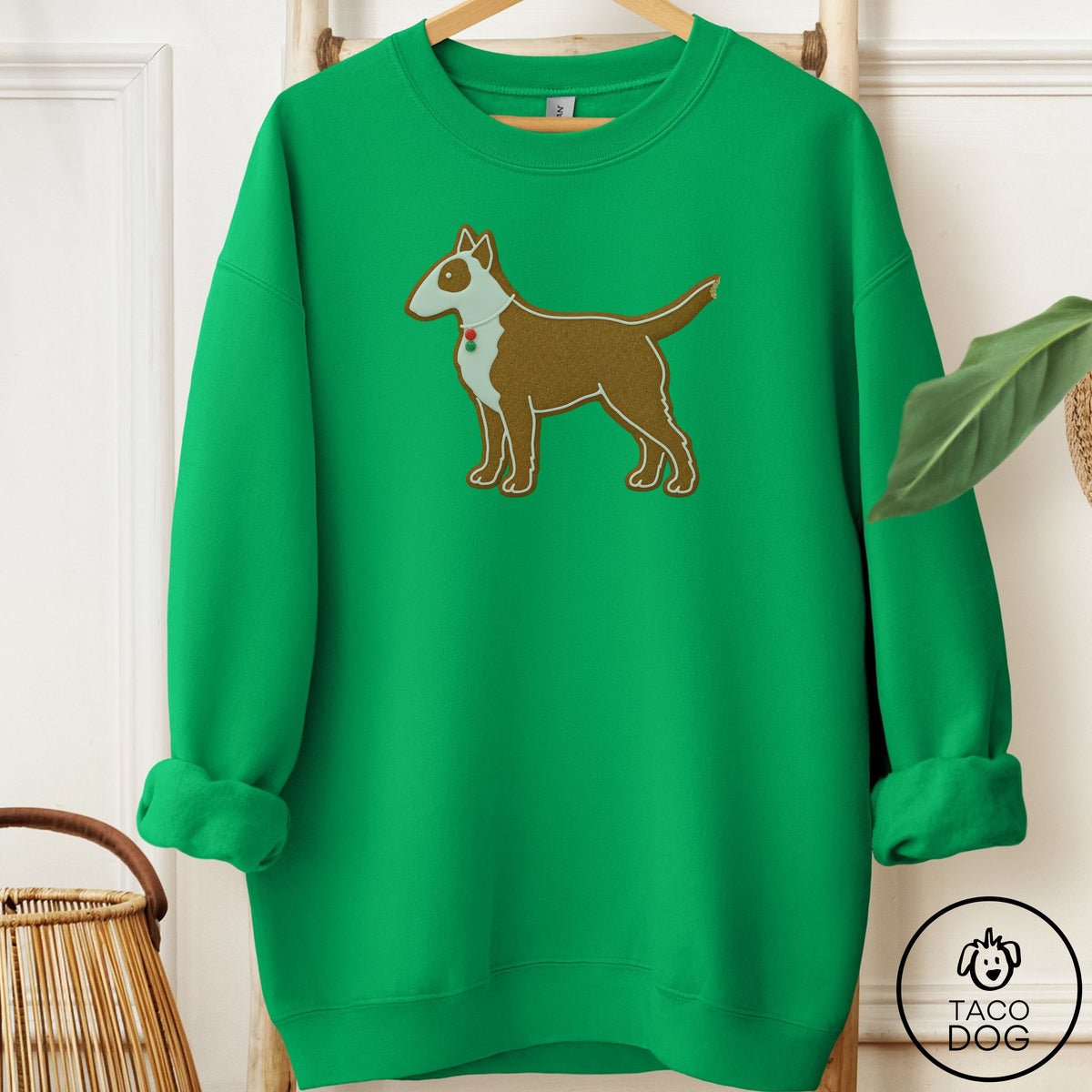 Bull Terrier Gingerbread Sweatshirt Irish Green Taco-Dog