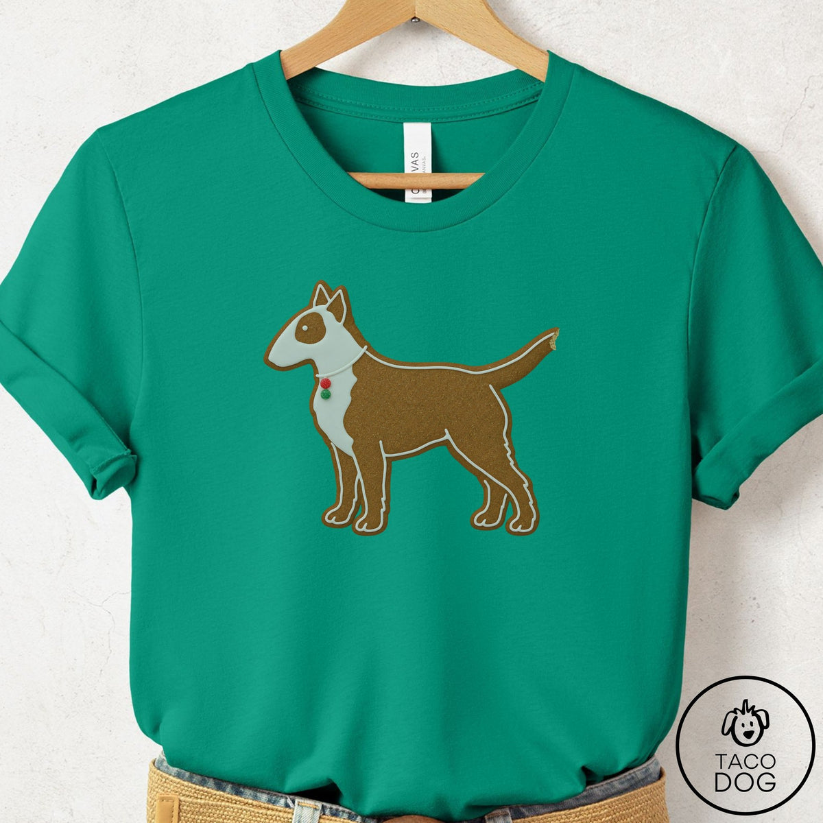 Bull Terrier Gingerbread T-Shirt Kelly Taco-Dog