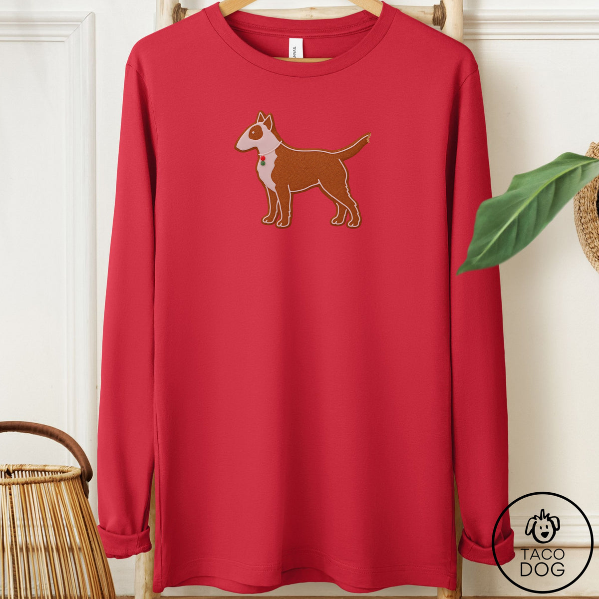 Bull Terrier Gingerbread Long Sleeve Tee Red Taco-Dog