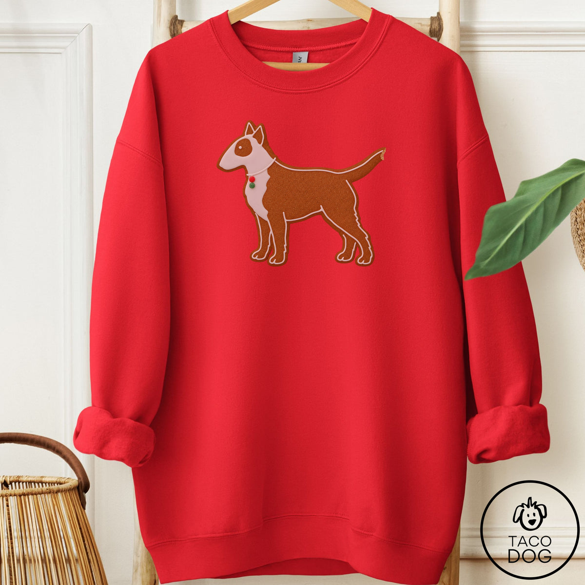 Bull Terrier Gingerbread Sweatshirt Red Taco-Dog