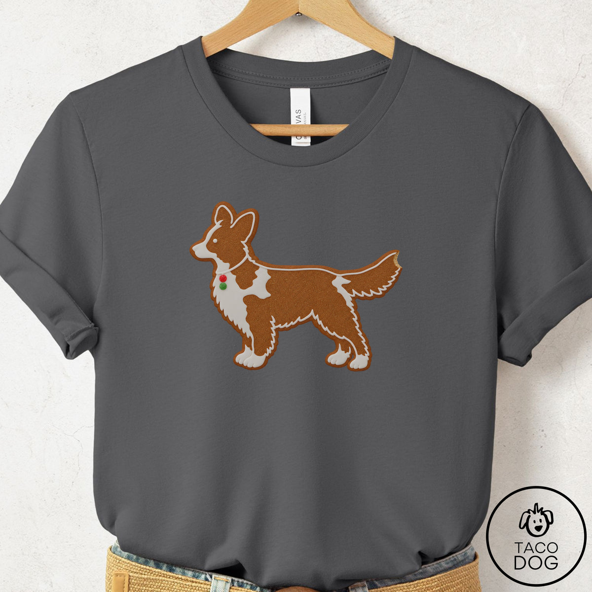 Cardigan Welsh Corgi Gingerbread T-Shirt Asphalt Taco-Dog