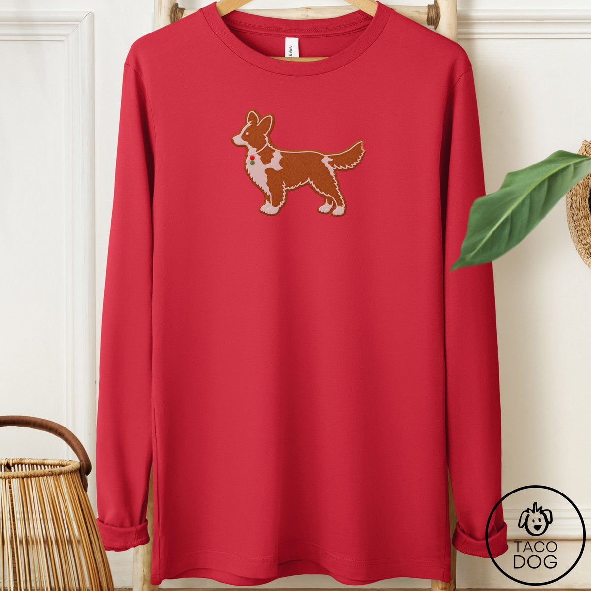 Cardigan Welsh Corgi Gingerbread Long Sleeve Tee Red Taco-Dog
