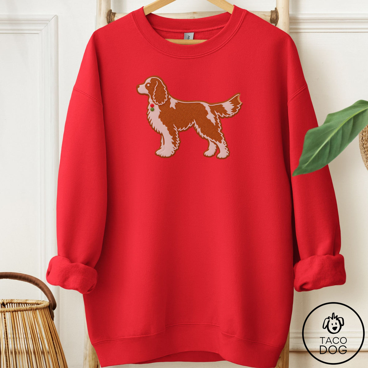 Cavalier King Charles Spaniel Gingerbread Sweatshirt Red Taco-Dog