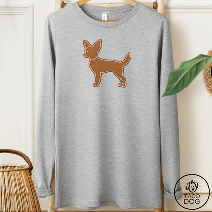 Chihuahua Gingerbread Long Sleeve Tee Athletic Heather Taco-Dog