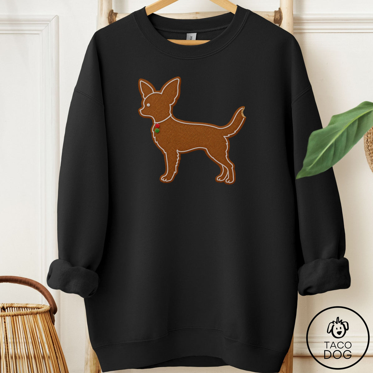 Chihuahua Gingerbread Sweatshirt Black Taco-Dog