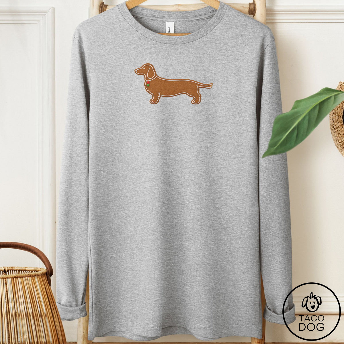 Dachshund Gingerbread Long Sleeve Tee Athletic Heather Taco-Dog