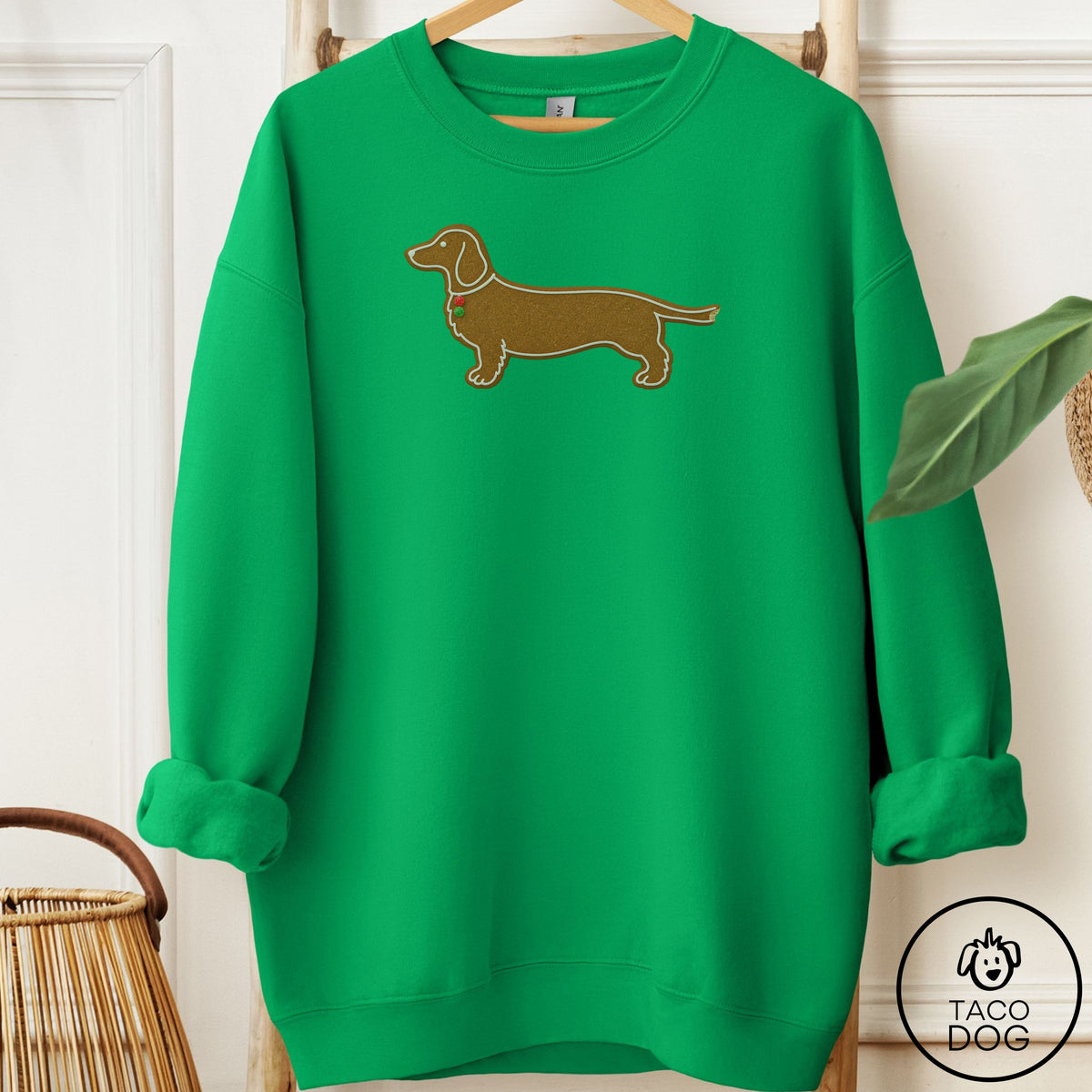 Dachshund Gingerbread Sweatshirt Irish Green Taco-Dog